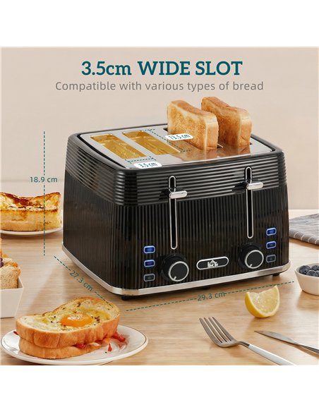 HOMCOM 4 Slice Toaster with 7 Browning Levels, Bread Toaster with Removable Crumb Tray, Black - pic 193210 | FastDaddyshop