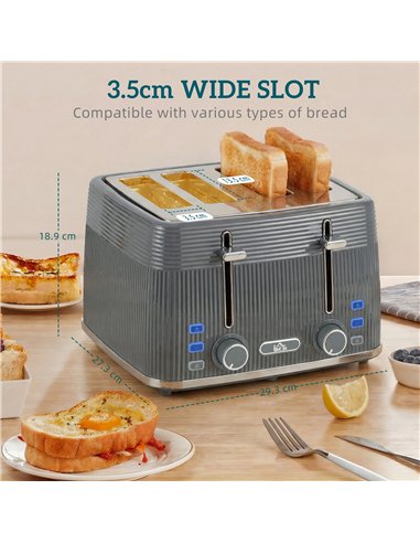HOMCOM 4 Slice Toaster with 7 Browning Levels, Bread Toaster with Removable Crumb Tray, Grey