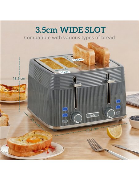 HOMCOM 4 Slice Toaster with 7 Browning Levels, Bread Toaster with Removable Crumb Tray, Grey - pic 193219 | FastDaddyshop
