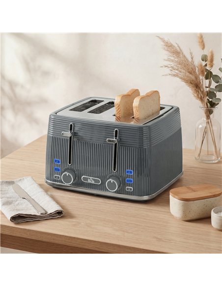 HOMCOM 4 Slice Toaster with 7 Browning Levels, Bread Toaster with Removable Crumb Tray, Grey - pic 193223 | FastDaddyshop