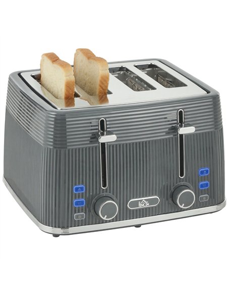 HOMCOM 4 Slice Toaster with 7 Browning Levels, Bread Toaster with Removable Crumb Tray, Grey - pic 193224 | FastDaddyshop