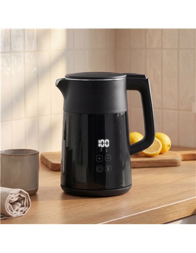 HOMCOM Electric Kettle, 1.7L Fast Boil 3kW Water Kettle with UK Strix Thermostat, LED Display, Keep Warm Function, Black