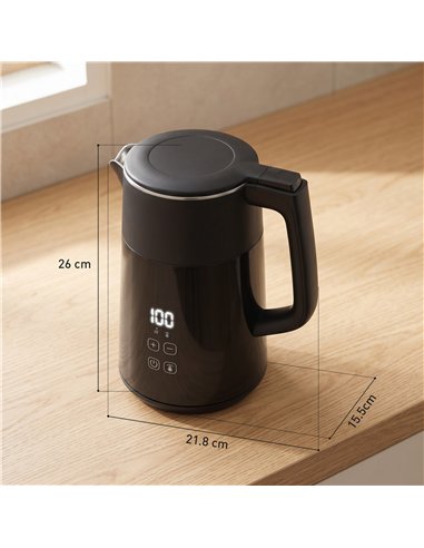 HOMCOM Electric Kettle, 1.7L Fast Boil 3kW Water Kettle with UK Strix Thermostat, LED Display, Keep Warm Function, Black
