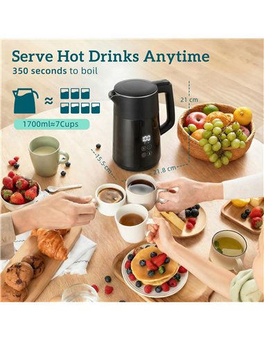 HOMCOM Electric Kettle, 1.7L Fast Boil 3kW Water Kettle with UK Strix Thermostat, LED Display, Keep Warm Function, Black