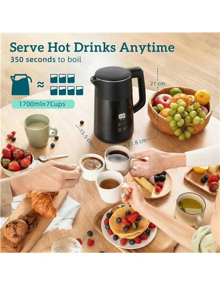 HOMCOM Electric Kettle, 1.7L Fast Boil 3kW Water Kettle with UK Strix Thermostat, LED Display, Keep Warm Function, Black - pic 193228 | FastDaddyshop