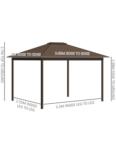 Outsunny 3.6x3m Hardtop Gazebo with Aluminum Frame, Mesh Nettings, Curtains, Brown