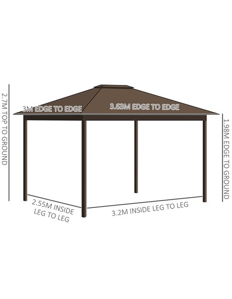 Outsunny 3.6x3m Hardtop Gazebo with Aluminum Frame, Mesh Nettings, Curtains, Brown - pic 19323 | FastDaddyshop