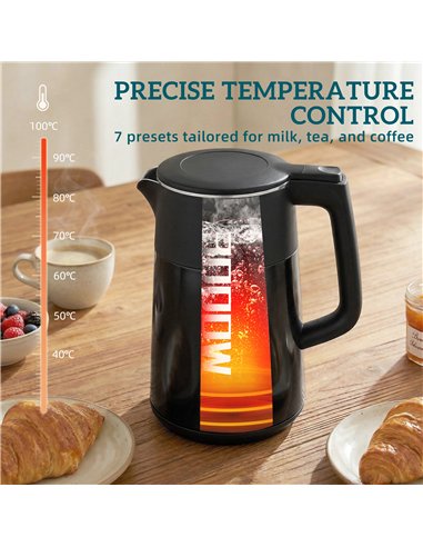 HOMCOM Electric Kettle, 1.7L Fast Boil 3kW Water Kettle with UK Strix Thermostat, LED Display, Keep Warm Function, Black