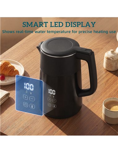 HOMCOM Electric Kettle, 1.7L Fast Boil 3kW Water Kettle with UK Strix Thermostat, LED Display, Keep Warm Function, Black