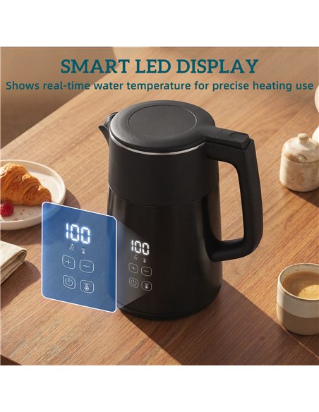 HOMCOM Electric Kettle, 1.7L Fast Boil 3kW Water Kettle with UK Strix Thermostat, LED Display, Keep Warm Function, Black - pic 193232 | FastDaddyshop
