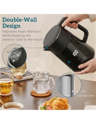 HOMCOM Electric Kettle, 1.7L Fast Boil 3kW Water Kettle with UK Strix Thermostat, LED Display, Keep Warm Function, Black