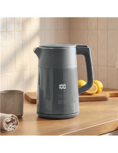 HOMCOM Electric Kettle, 1.7L Fast Boil 3kW Water Kettle with UK Strix Thermostat, LED Display, Keep Warm Function, Grey
