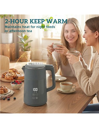 HOMCOM Electric Kettle, 1.7L Fast Boil 3kW Water Kettle with UK Strix Thermostat, LED Display, Keep Warm Function, Grey