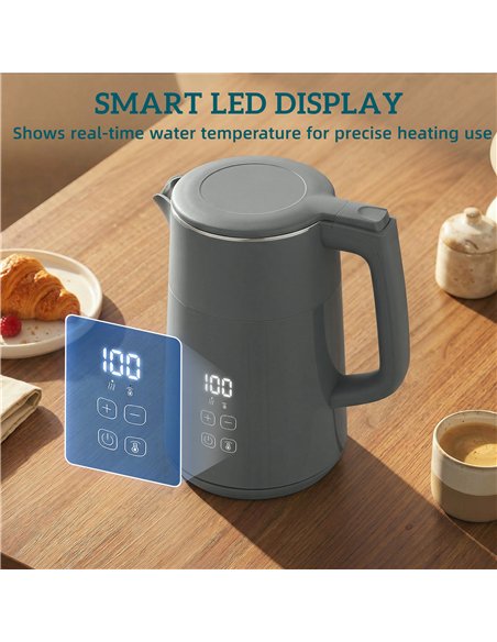 HOMCOM Electric Kettle, 1.7L Fast Boil 3kW Water Kettle with UK Strix Thermostat, LED Display, Keep Warm Function, Grey - pic 193241 | FastDaddyshop