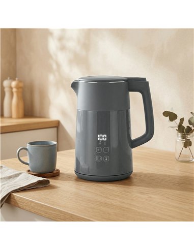 HOMCOM Electric Kettle, 1.7L Fast Boil 3kW Water Kettle with UK Strix Thermostat, LED Display, Keep Warm Function, Grey
