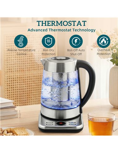 HOMCOM Electric Kettle, 1.7L Fast Boil 3KW Water Kettle with UK Strix Thermostat, Tea Infuser, Keep Warm Function