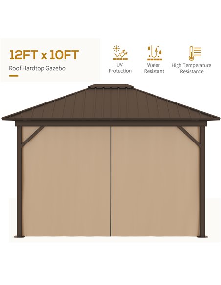 Outsunny 3.6x3m Hardtop Gazebo with Aluminum Frame, Mesh Nettings, Curtains, Brown - pic 19325 | FastDaddyshop