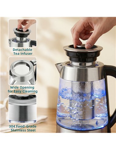HOMCOM Electric Kettle, 1.7L Fast Boil 3KW Water Kettle with UK Strix Thermostat, Tea Infuser, Keep Warm Function
