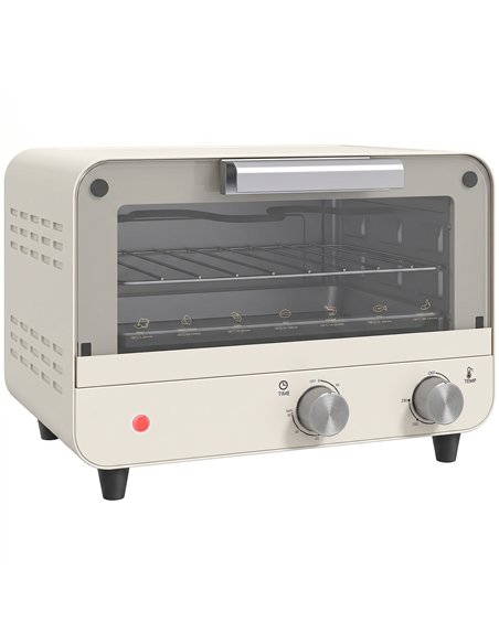 HOMCOM Mini Oven, Small Toaster Oven with Glass Door, Adjustable Temperature and Timer, Accessory Included, 750W, Cream White - pic 193252 | FastDaddyshop