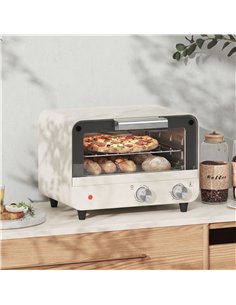 HOMCOM Mini Oven, Small Toaster Oven with Glass Door, Adjustable Temperature and Timer, Accessory Included, 750W, Cream White 2