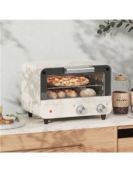 HOMCOM Mini Oven, Small Toaster Oven with Glass Door, Adjustable Temperature and Timer, Accessory Included, 750W, Cream White - pic 193253 | FastDaddyshop