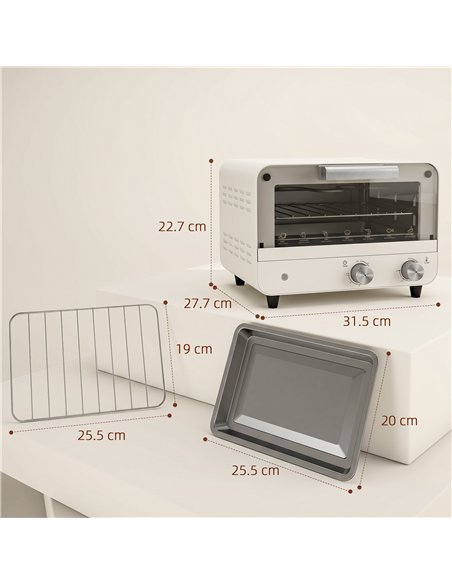 HOMCOM Mini Oven, Small Toaster Oven with Glass Door, Adjustable Temperature and Timer, Accessory Included, 750W, Cream White - pic 193254 | FastDaddyshop