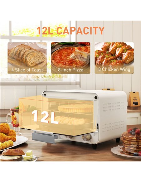 HOMCOM Mini Oven, Small Toaster Oven with Glass Door, Adjustable Temperature and Timer, Accessory Included, 750W, Cream White - pic 193255 | FastDaddyshop