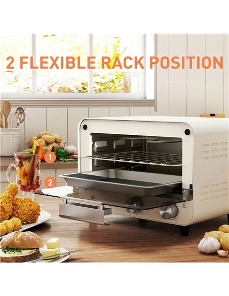 HOMCOM Mini Oven, Small Toaster Oven with Glass Door, Adjustable Temperature and Timer, Accessory Included, 750W, Cream White - pic 193256 | FastDaddyshop