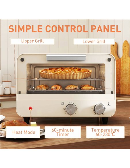 HOMCOM Mini Oven, Small Toaster Oven with Glass Door, Adjustable Temperature and Timer, Accessory Included, 750W, Cream White - pic 193258 | FastDaddyshop