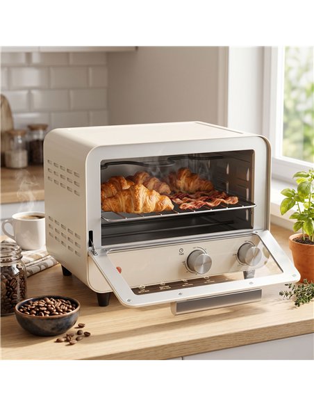 HOMCOM Mini Oven, Small Toaster Oven with Glass Door, Adjustable Temperature and Timer, Accessory Included, 750W, Cream White - pic 193259 | FastDaddyshop