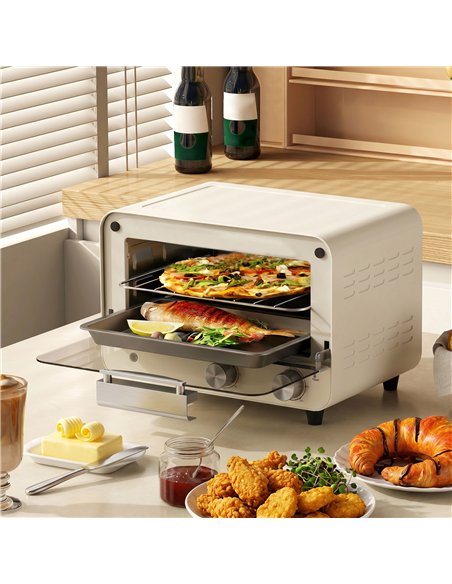 HOMCOM Mini Oven, Small Toaster Oven with Glass Door, Adjustable Temperature and Timer, Accessory Included, 750W, Cream White - pic 193260 | FastDaddyshop