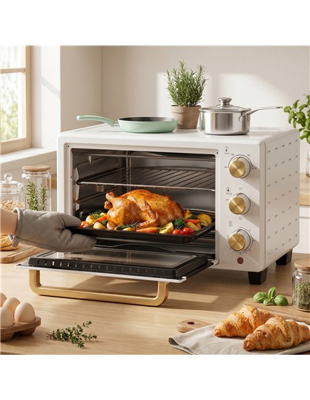 HOMCOM 21L Mini Countertop Oven, 100°C-230°C Adjustable Temperature, White - pic 193262 | FastDaddyshop
