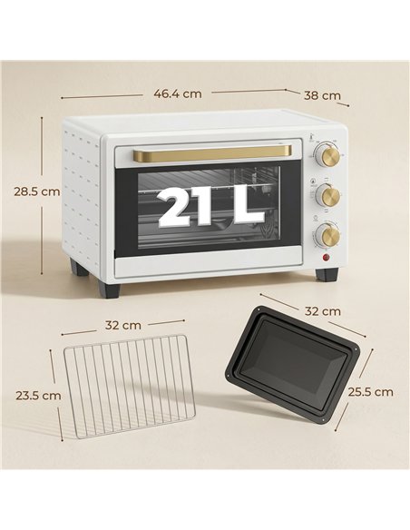 HOMCOM 21L Mini Countertop Oven, 100°C-230°C Adjustable Temperature, White - pic 193263 | FastDaddyshop