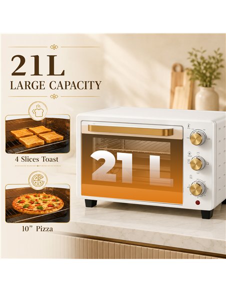 HOMCOM 21L Mini Countertop Oven, 100°C-230°C Adjustable Temperature, White - pic 193264 | FastDaddyshop