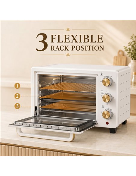 HOMCOM 21L Mini Countertop Oven, 100°C-230°C Adjustable Temperature, White - pic 193265 | FastDaddyshop