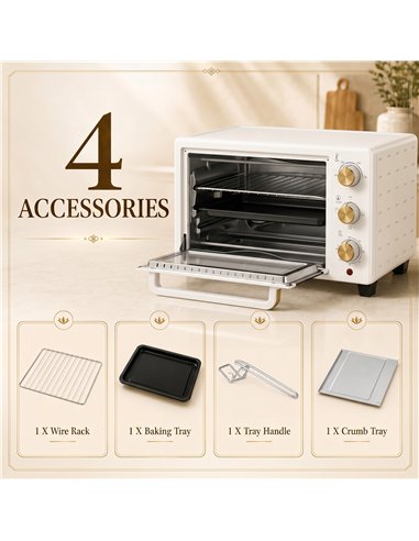 HOMCOM 21L Mini Countertop Oven, 100°C-230°C Adjustable Temperature, White