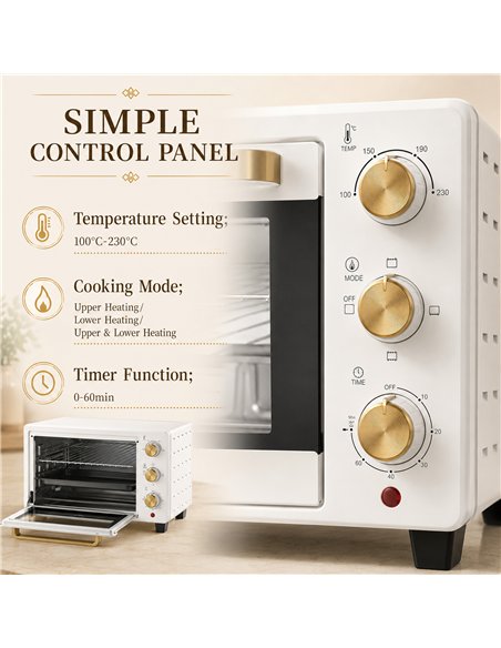 HOMCOM 21L Mini Countertop Oven, 100°C-230°C Adjustable Temperature, White - pic 193267 | FastDaddyshop