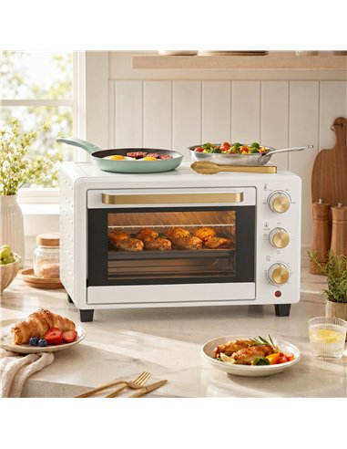 HOMCOM 21L Mini Countertop Oven, 100°C-230°C Adjustable Temperature, White