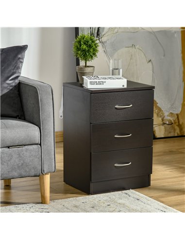 HOMCOM Three-Drawer Simple Bedside Table - Black