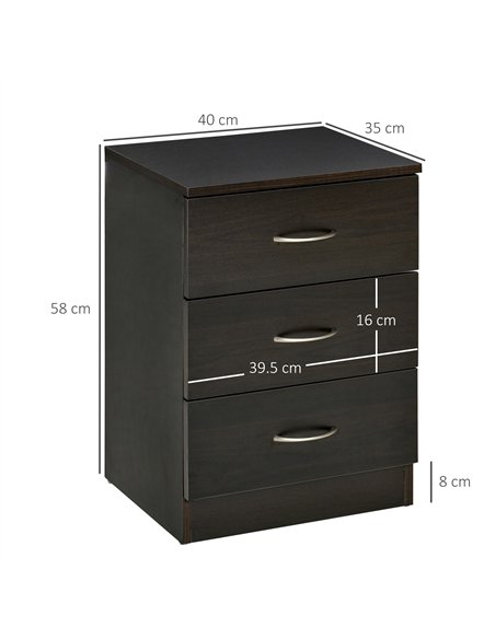HOMCOM Three-Drawer Simple Bedside Table - Black - pic 193272 | FastDaddyshop
