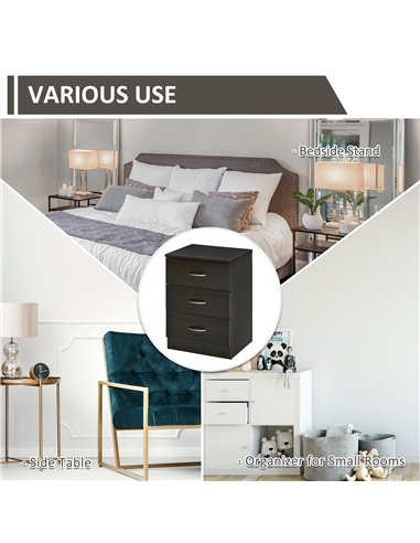 HOMCOM Three-Drawer Simple Bedside Table - Black