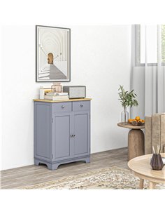 HOMCOM Side Storage Multi-use Sideboard Table Kitchen Floor Cabinet with Solid Wood Top, Adjustable Shelf, Drawer, Grey 2
