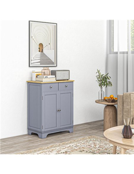 HOMCOM Side Storage Multi-use Sideboard Table Kitchen Floor Cabinet with Solid Wood Top, Adjustable Shelf, Drawer, Grey - pic 193280 | FastDaddyshop