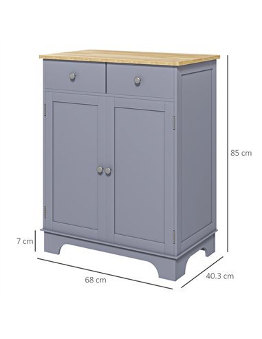 HOMCOM Side Storage Multi-use Sideboard Table Kitchen Floor Cabinet with Solid Wood Top, Adjustable Shelf, Drawer, Grey