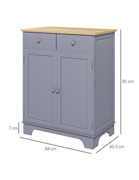 HOMCOM Side Storage Multi-use Sideboard Table Kitchen Floor Cabinet with Solid Wood Top, Adjustable Shelf, Drawer, Grey - pic 193281 | FastDaddyshop