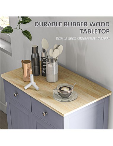 HOMCOM Side Storage Multi-use Sideboard Table Kitchen Floor Cabinet with Solid Wood Top, Adjustable Shelf, Drawer, Grey