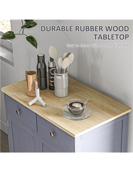 HOMCOM Side Storage Multi-use Sideboard Table Kitchen Floor Cabinet with Solid Wood Top, Adjustable Shelf, Drawer, Grey - pic 193283 | FastDaddyshop