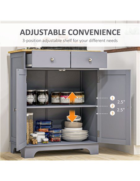 HOMCOM Side Storage Multi-use Sideboard Table Kitchen Floor Cabinet with Solid Wood Top, Adjustable Shelf, Drawer, Grey - pic 193284 | FastDaddyshop