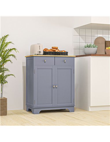HOMCOM Side Storage Multi-use Sideboard Table Kitchen Floor Cabinet with Solid Wood Top, Adjustable Shelf, Drawer, Grey
