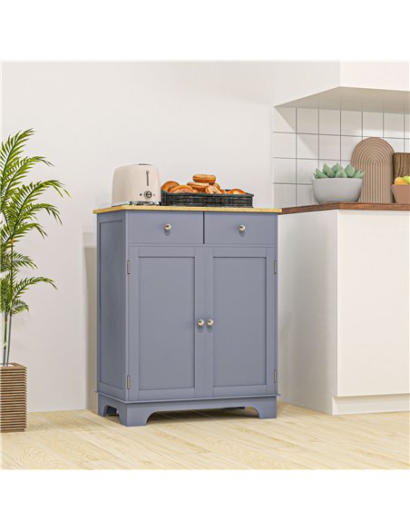 HOMCOM Side Storage Multi-use Sideboard Table Kitchen Floor Cabinet with Solid Wood Top, Adjustable Shelf, Drawer, Grey - pic 193286 | FastDaddyshop